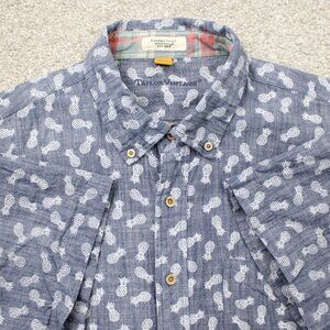 Tailor Vintage AOP Shirt Mens XL Blue Pineapple All Over Print Short Sleeve